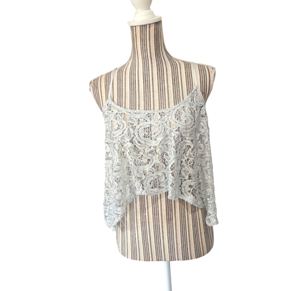 Free People Intimately Women Sequin Lace Floral Cami Tank Top Size SP
